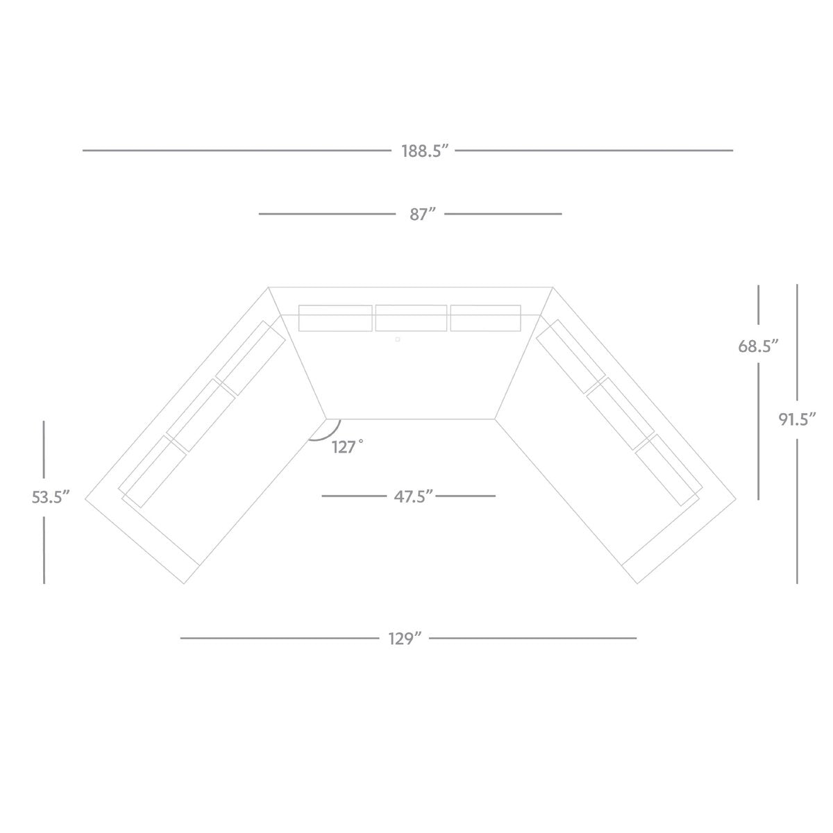 Dom 3 Pc Sectional-Large Wedge
