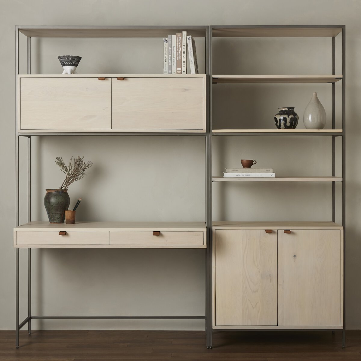 Trey Modular Wall Desk With 1 Bookcase