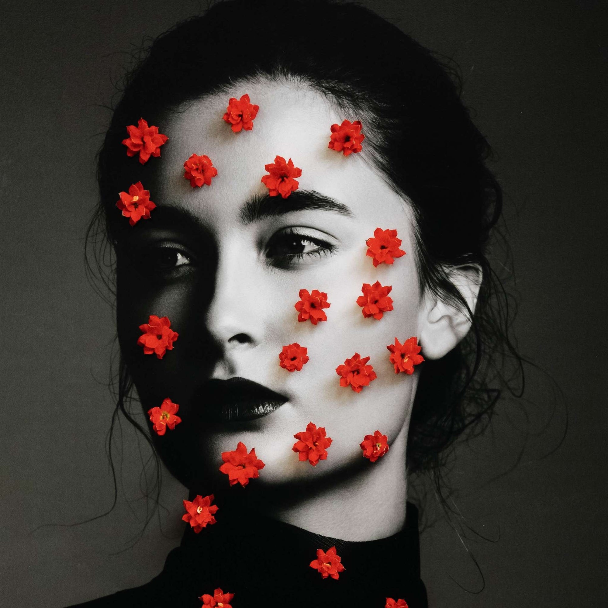 Female Portrait & Red Flowers By Getty
