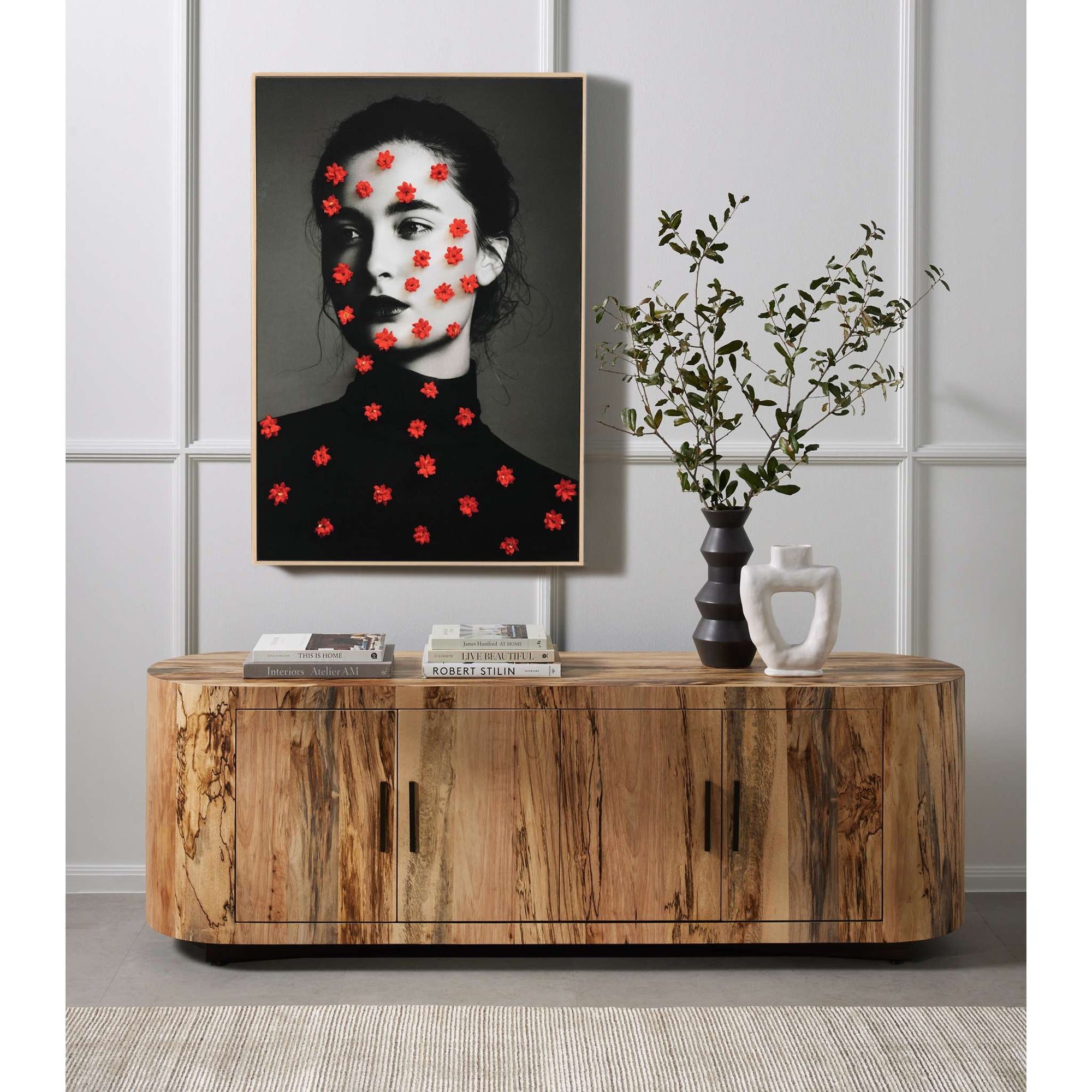 Female Portrait & Red Flowers By Getty