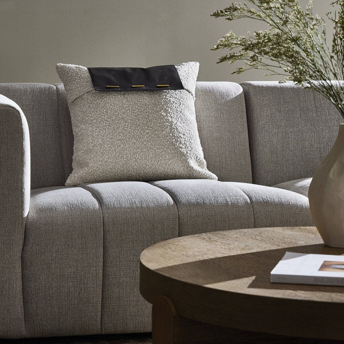 Boucle and Leather Pillow