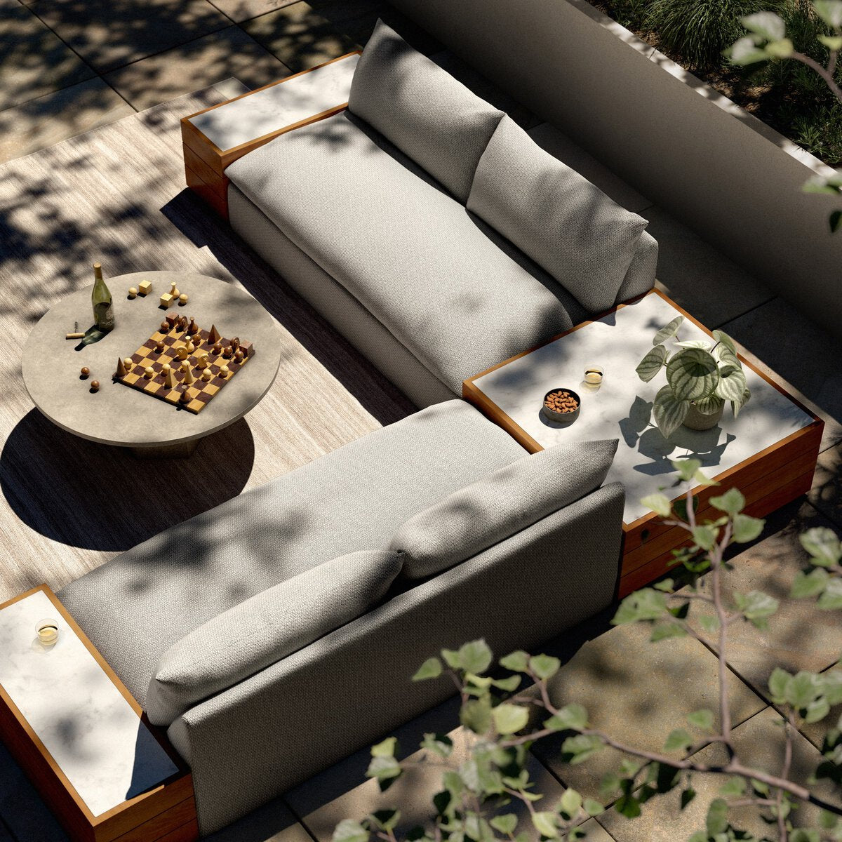 Grant Outdoor 2Pc Sectional W/ Coffee & End Tables